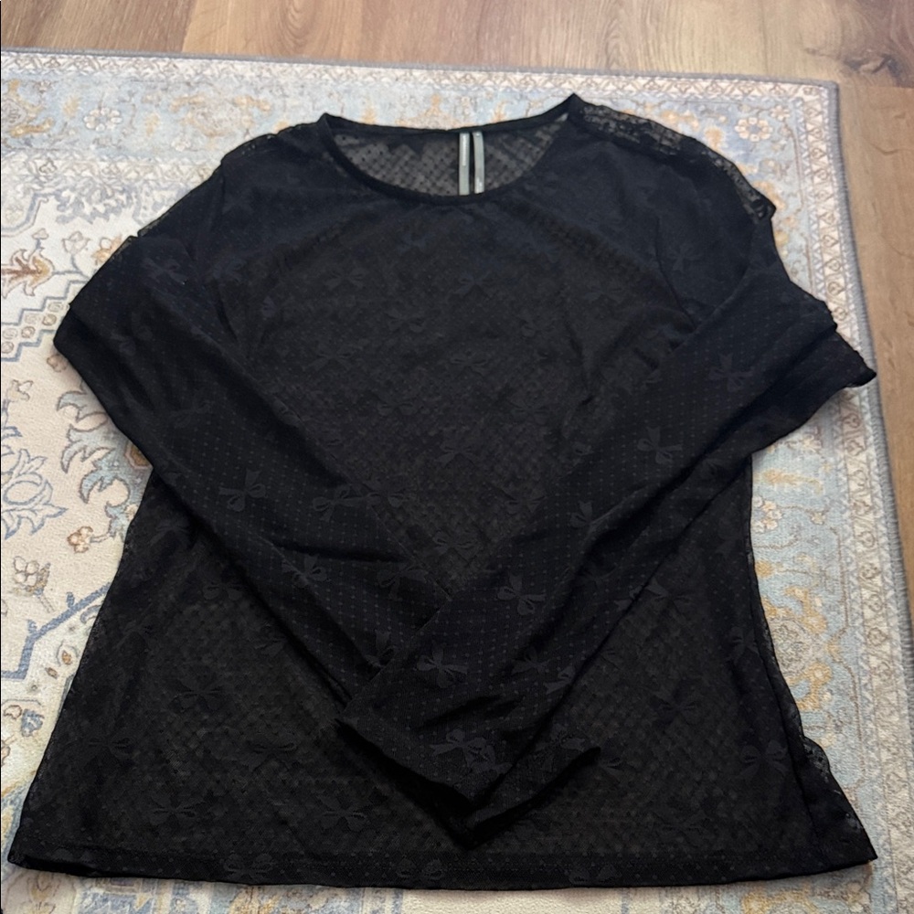Anthropologie Black Long Sleeve Lace Top